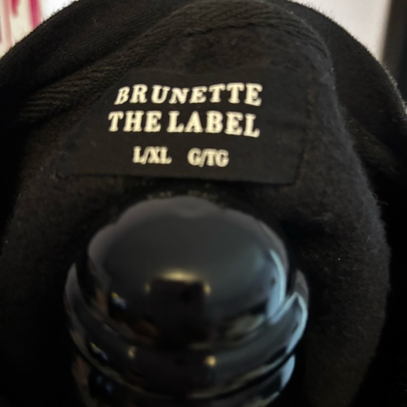 Brunette The Label Black Hoodie with taupe letters L/XL crew neck - Picture 2 of 3